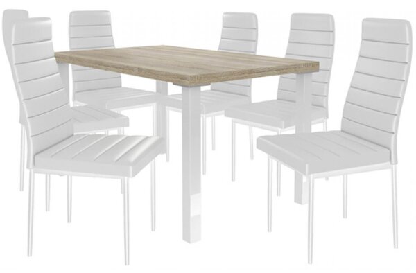 Kvalitní set MODERNO stůl a židle Dub/Bílá (1stůl, 6židlí)