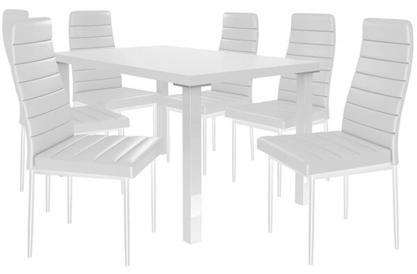 Kvalitní set MODERNO stůl a židle Bílá/Bílá (1stůl, 6židlí)