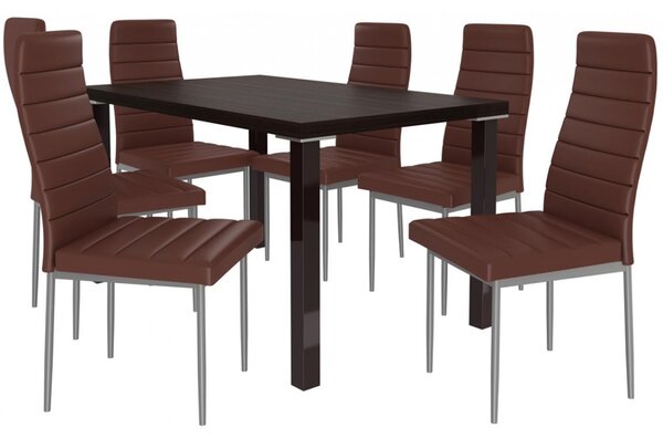 Kvalitní set MODERNO stůl a židle Wenge/Tmavě hnědá (1stůl, 6židlí)