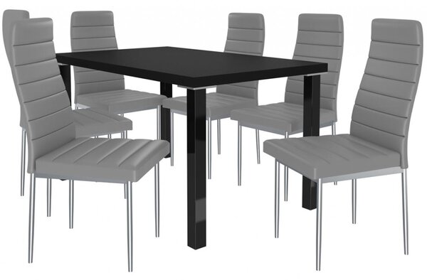Kvalitní set MODERNO stůl a židle Černá/Šedá(1stůl, 6židlí)
