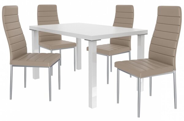 Kvalitní set MODERNO stůl a židle Bílá/Béžová (1stůl, 4židle)
