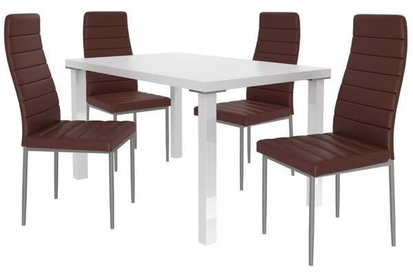 Kvalitní set MODERNO stůl a židle Bílá/Tmavě hnědá (1stůl, 4židle)