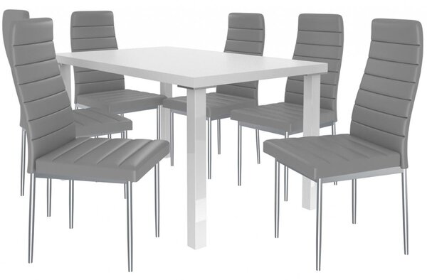 Kvalitní set MODERNO stůl a židle Bílá/Šedá (1stůl, 6židlí)