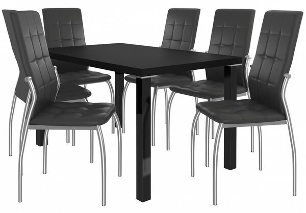Kvalitní set LORENO stůl a židle Černá/Černá (1stůl, 6židlí)