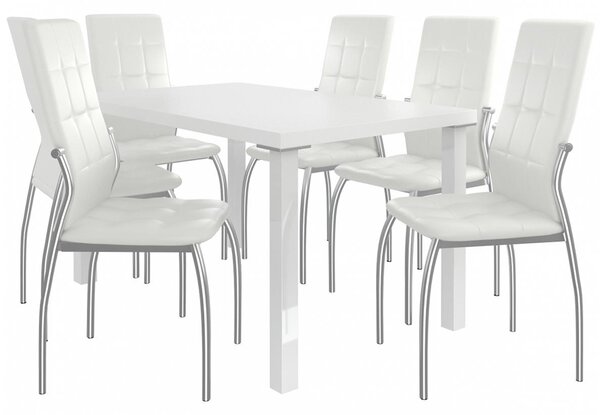 Kvalitní set LORENO stůl a židle Bílá/Bílá (1stůl, 6židlí)