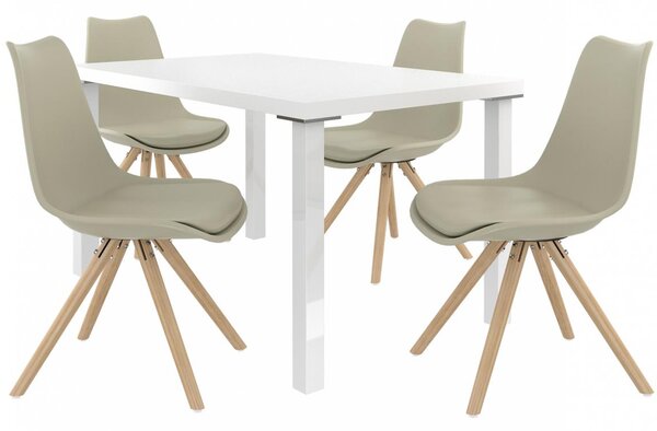 Kvalitní set AMARETO stůl a židle Bílá/Khaki (1stůl, 4židle)