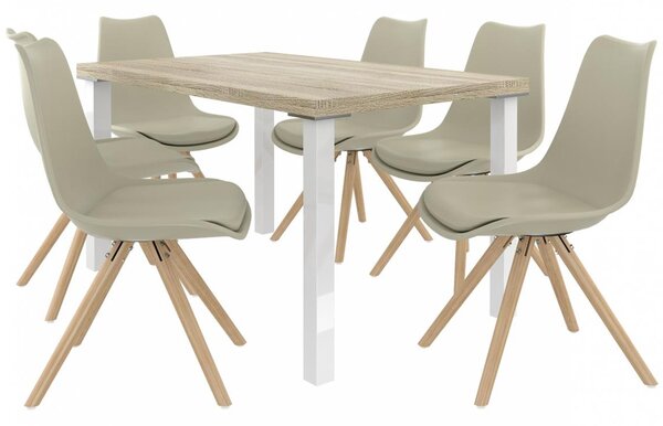 Kvalitní set AMARETO stůl a židle Dub/Khaki (1stůl, 6židlí)