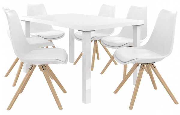 Kvalitní set AMARETO stůl a židle Bílá/Bílá (1stůl, 6židlí)