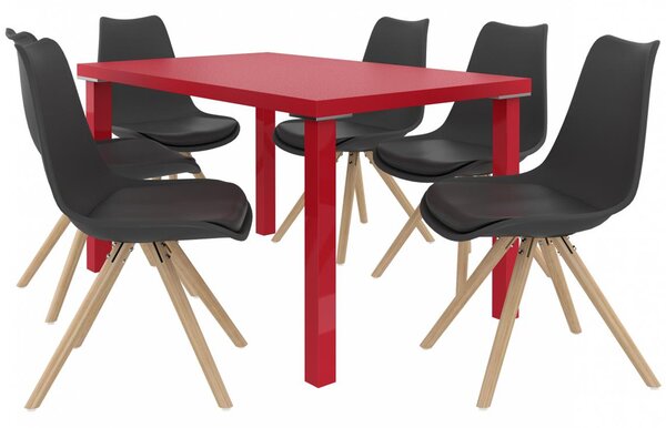 Kvalitní set AMARETO stůl a židle Červená/Černá (1stůl, 6židlí)