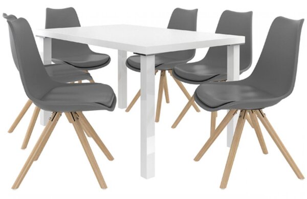 Kvalitní set AMARETO stůl a židle Bílá/Šedá (1stůl, 6židlí)