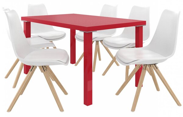 Kvalitní set AMARETO stůl a židle Červená/Bílá (1stůl, 6židlí)