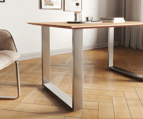 DELIFE Jídelní stůl Edge 140x90 akácie přírodní nerezová ocel úzký švýcarská hrana