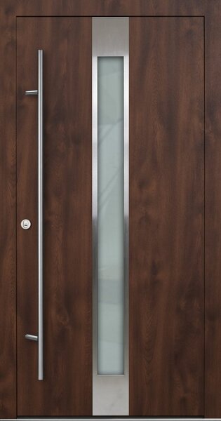 FM TÜREN Vchodové dveře s ocelovým opláštěním FM Turen model DS05 Orientace dveří: Levé, otevírání dovnitř, Dekor: Ořech, Standardní rozměr: 100 cm x 220 cm - vnější rozměr rámu