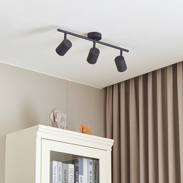 Lindby Stropní bodové svítidlo Jorell, černé, 51 cm, 3 světla, GU10, stmívatelný, Černá, Pracovna / kancelář, kov, Moderní