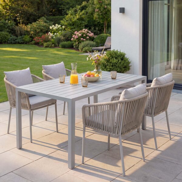 Zahradní set HWC-N41, stl+4xidle, hliník odolný proti povtrnostním vlivm 140x80cm, proutí Rope edé poltáe edé