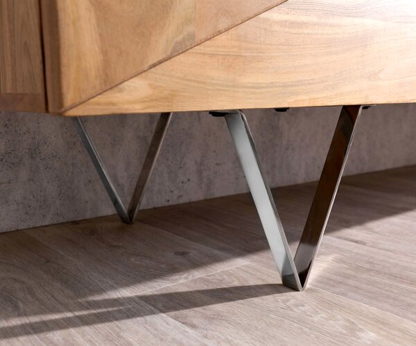 DELIFE Designová komoda Wyatt 175 cm 3D vzhled uprostřed akácie přírodní nerezová ocel