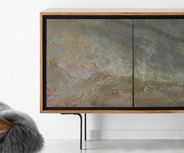 DELIFE Komoda Juwelo 150 cm akácie přírodní s kamennou dýhou