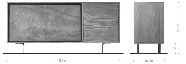 DELIFE Komoda Juwelo 150 cm akácie přírodní s kamennou dýhou