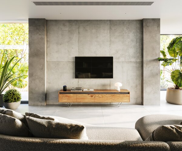 DELIFE Designový TV stolek Stonegrace 200 cm akácie přírodní břidlice 4 zásuvky