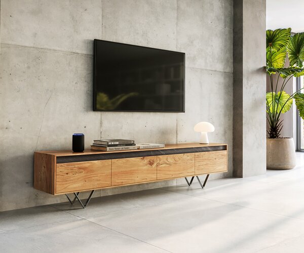 DELIFE Designový TV stolek Stonegrace 200 cm akácie přírodní břidlice 4 zásuvky