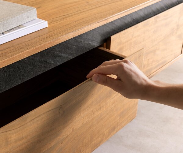 DELIFE Designový TV stolek Stonegrace 200 cm akácie přírodní břidlice 4 zásuvky