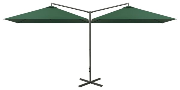 Dvojitý zahradní slunečník s ocelovou tyčí zelený 600 x 300 cm