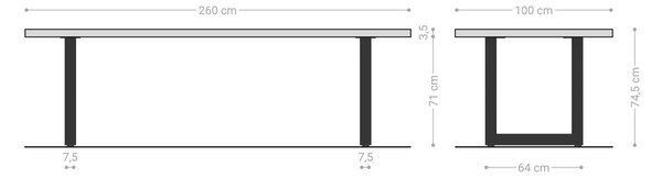 DELIFE Jídelní stůl Edge 260x100 akácie přírodní nerezová ocel široký Live-Edge