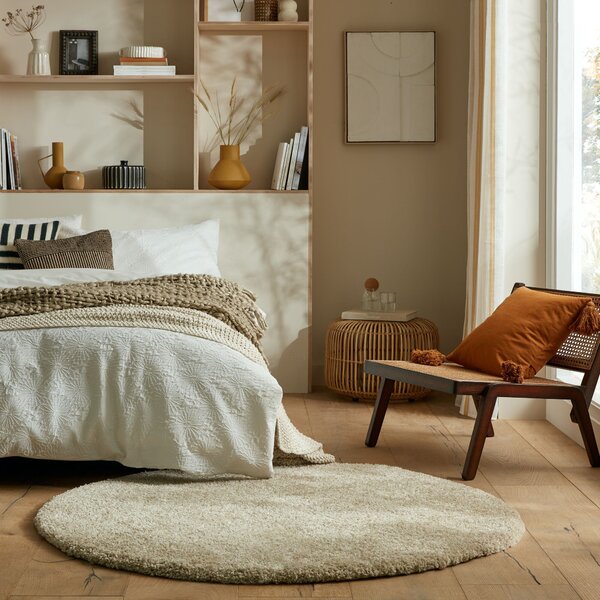 Flair Rugs, Kusový koberec Shaggy Teddy Natural kruh, 133x133 (průměr) kruh, béžová, dětský pokoj