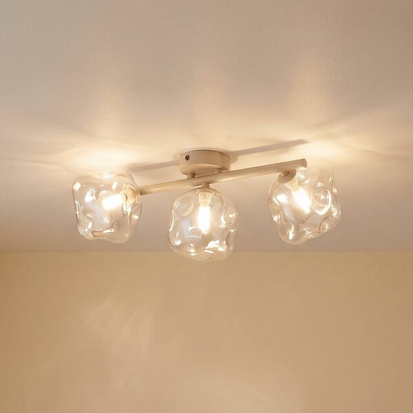 TK Lighting Stropní světlo Lava, 3 žárovky, délka 50 cm, písková/koňaková, G9, stmívatelný, Krémová / jantar, Obývací pokoj / jídelna, Sklo, Moderní