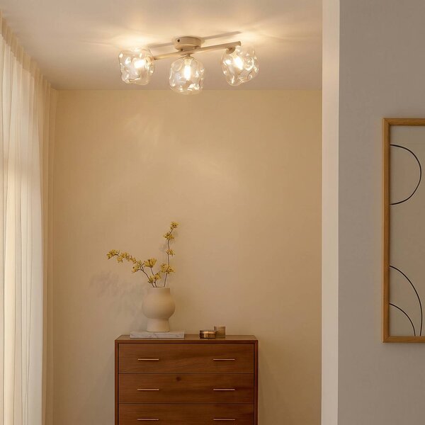 TK Lighting Stropní světlo Lava, 3 žárovky, délka 50 cm, písková/koňaková, G9, stmívatelný, Krémová / jantar, Obývací pokoj / jídelna, Sklo, Moderní