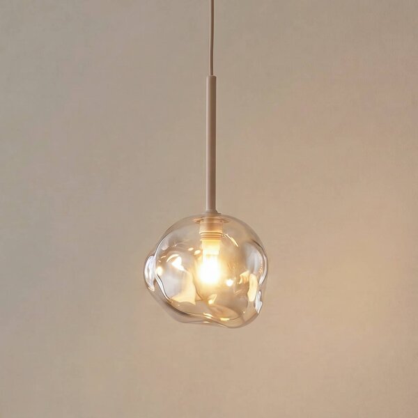 TK Lighting Závěsné světlo Lava, Ø 15 cm, G9, písková/koňaková, sklo, stmívatelný, Krémová / jantar, Obývací pokoj / jídelna, Sklo, Moderní