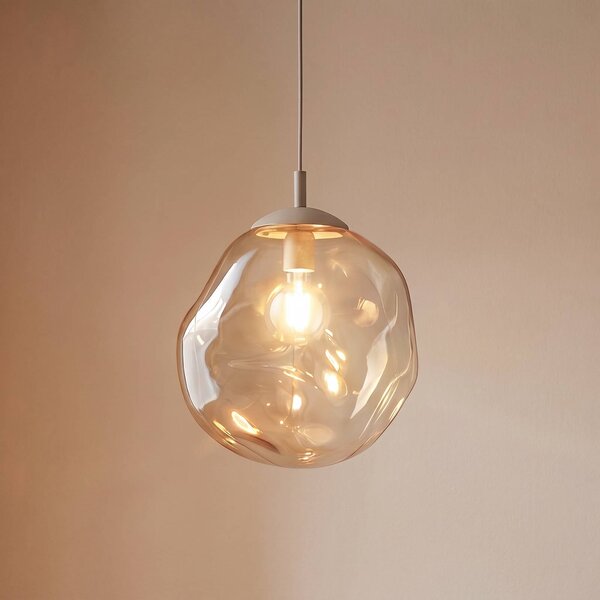 TK Lighting Závěsné světlo Lava, Ø 35 cm, E27, písková/koňaková, sklo, stmívatelný, Krémová / jantar, Obývací pokoj / jídelna, Sklo, Moderní