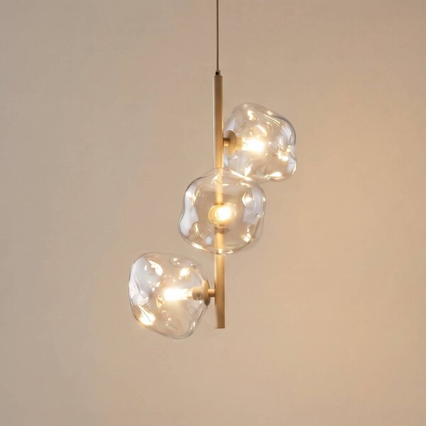 TK Lighting Závěsné světlo Lava, 3 žárovky, Ø 29 cm, písková/koňaková, G9, stmívatelný, Krémová / jantar, Obývací pokoj / jídelna, Sklo, Moderní