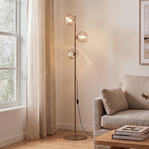 TK Lighting Stojací lampa Lava, písková/koňaková, sklo, 151 cm, 3 žárovky, G9, Krémová / jantar, Obývací pokoj / jídelna, Sklo, Moderní