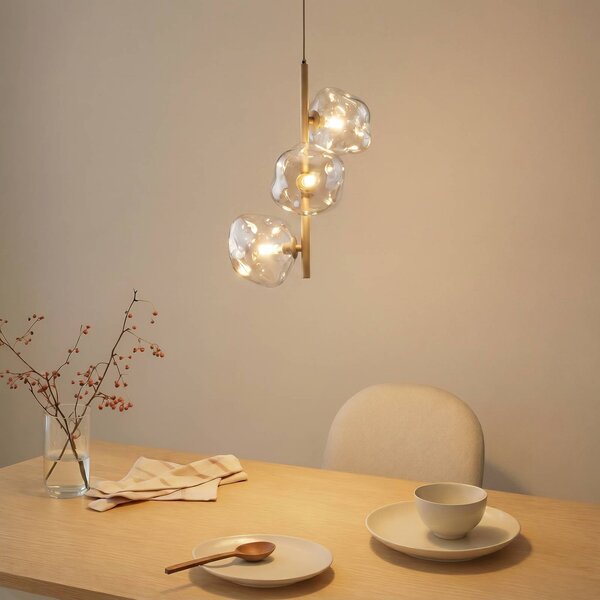 TK Lighting Závěsné světlo Lava, 3 žárovky, Ø 29 cm, písková/koňaková, G9, stmívatelný, Krémová / jantar, Obývací pokoj / jídelna, Sklo, Moderní