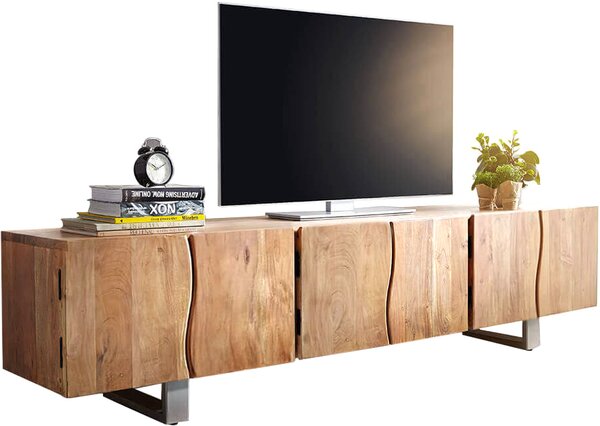 DELIFE TV stolek Live-Edge 220 cm akácie přírodní masivní 6 dvířek