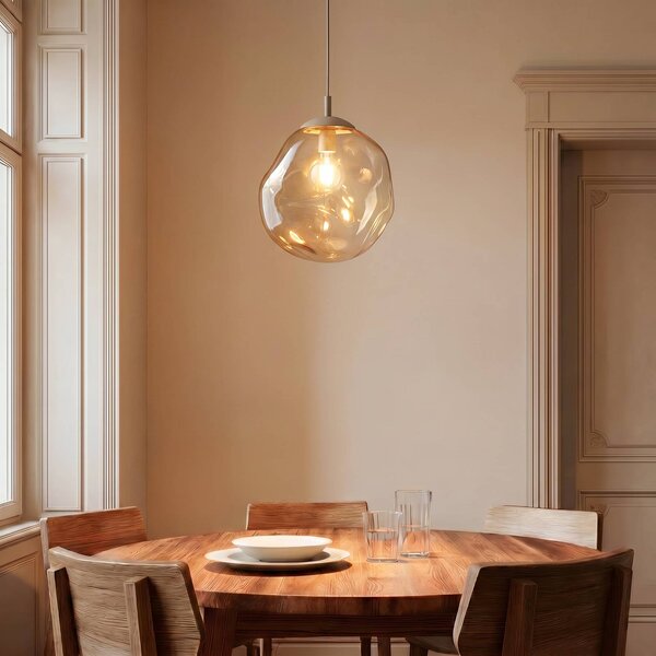 TK Lighting Závěsné světlo Lava, Ø 35 cm, E27, písková/koňaková, sklo, stmívatelný, Krémová / jantar, Obývací pokoj / jídelna, Sklo, Moderní