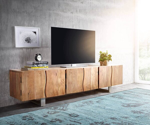 DELIFE TV stolek Live-Edge 220 cm akácie přírodní masivní 6 dvířek