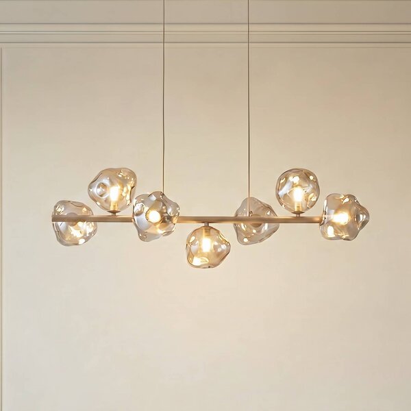 TK Lighting Závěsné světlo Lava, 7 žárovek, délka 90 cm, písková/koňaková, G9, stmívatelný, Krémová / jantar, Obývací pokoj / jídelna, Sklo, Moderní