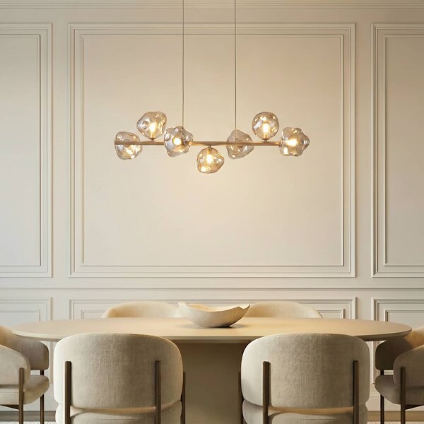 TK Lighting Závěsné světlo Lava, 7 žárovek, délka 90 cm, písková/koňaková, G9, stmívatelný, Krémová / jantar, Obývací pokoj / jídelna, Sklo, Moderní