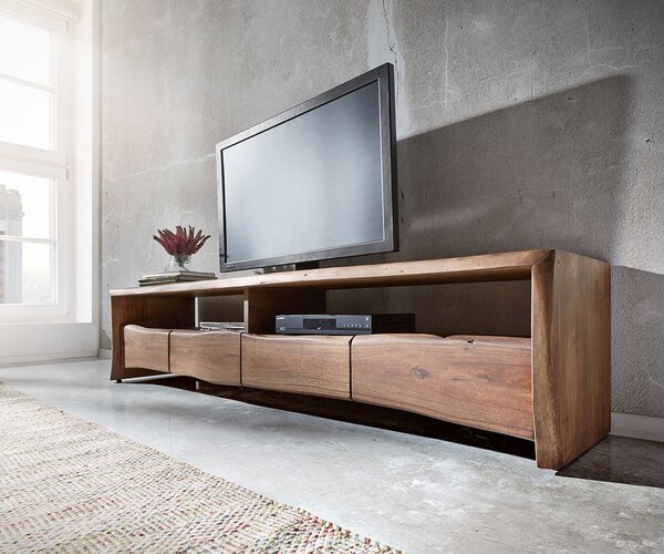 DELIFE TV stolek Live-Edge 230 cm masivní akácie hnědá 4 zásuvky