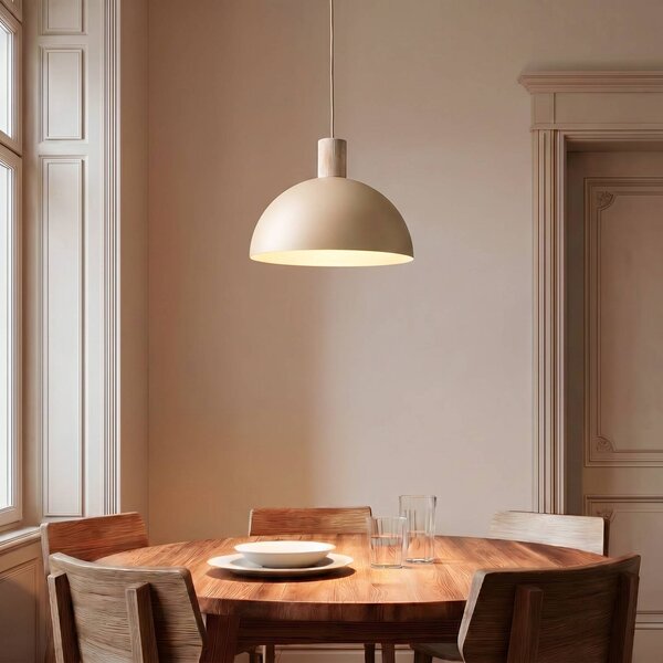 TK Lighting Závěsné světlo Oslo, písková barva, kov, Ø 34 cm, E27, stmívatelný, Krémová / jantar, Obývací pokoj / jídelna, kov, Moderní