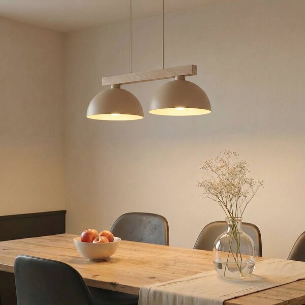 TK Lighting Závěsné světlo Oslo, písková barva, 2 žárovky, délka 83 cm, E27, stmívatelný, Krémová / jantar, Obývací pokoj / jídelna, kov, Moderní
