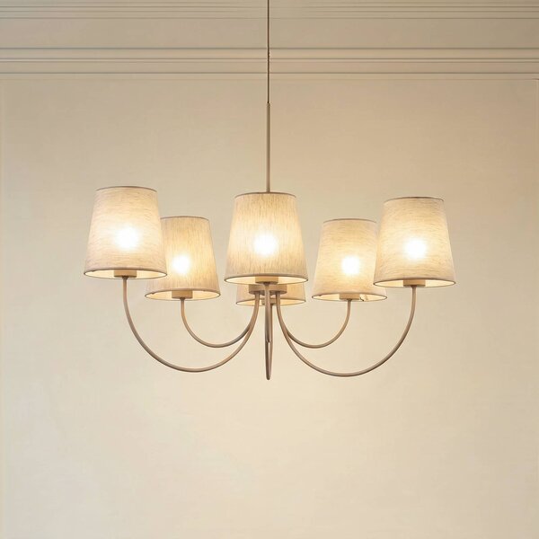 TK Lighting Lustr Candi, béžová/písková, 6 žárovek, Ø 85 cm, E27, stmívatelný, Krémová / jantar, Obývací pokoj / jídelna, Textil / tkanina / hedvábí, Moderní