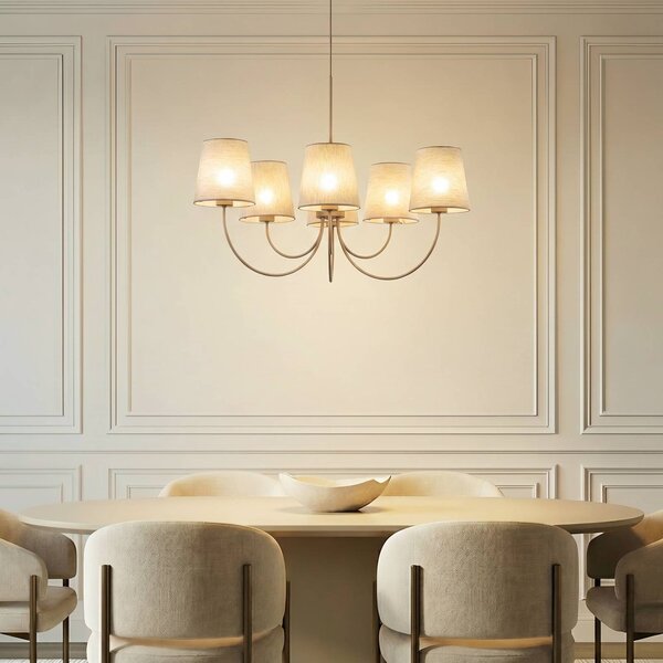 TK Lighting Lustr Candi, béžová/písková, 6 žárovek, Ø 85 cm, E27, stmívatelný, Krémová / jantar, Obývací pokoj / jídelna, Textil / tkanina / hedvábí, Moderní