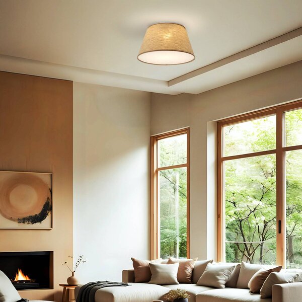 TK Lighting Stropní světlo Formo, béžové, plátno, Ø 38 cm, E27, stmívatelný, Krémová / jantar, Obývací pokoj / jídelna, Textil / tkanina / hedvábí, Moderní