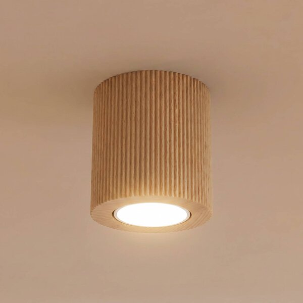 TK Lighting Stropní bodové světlo Eve, výška 8,5 cm, GU10, dřevo, stmívatelný, Světlé dřevo, Obývací pokoj / jídelna, Dřevo, Moderní