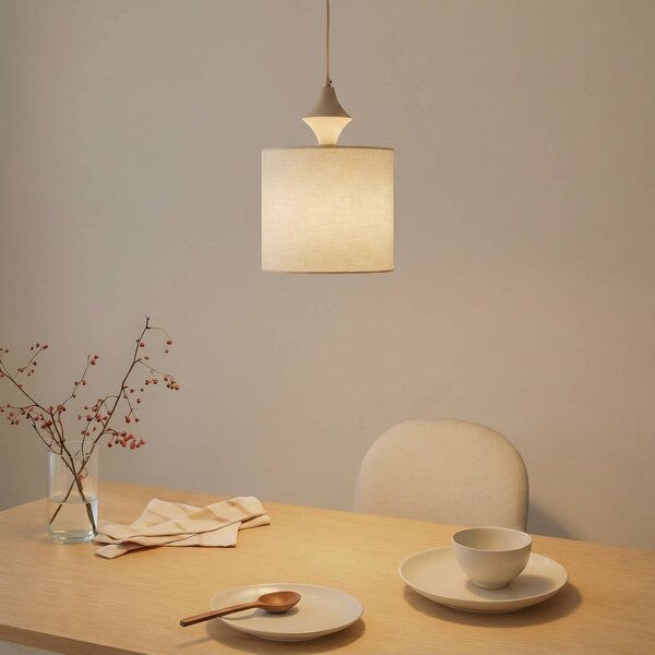 TK Lighting Závěsné světlo Amura, béžová/písková, látka, Ø 25 cm, E27, stmívatelný, Krémová / jantar, Obývací pokoj / jídelna, Textil / tkanina / hedvábí, Moderní