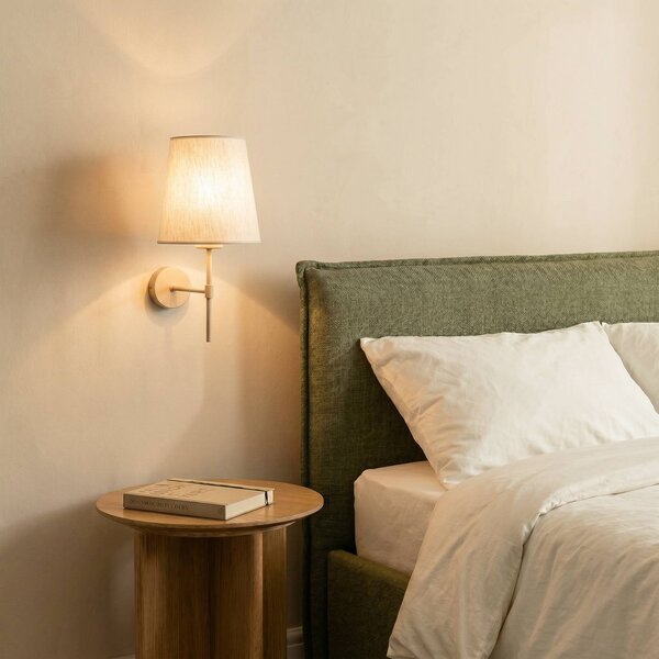 TK Lighting Nástěnné světlo Elizabeth, písková/béžová, plátno, výška 39 cm, E27, stmívatelný, Krémová / jantar, Obývací pokoj / jídelna, Textil / tkanina / hedvábí, Moderní