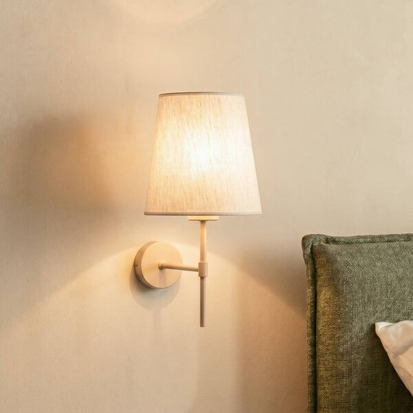 TK Lighting Nástěnné světlo Elizabeth, písková/béžová, plátno, výška 39 cm, E27, stmívatelný, Krémová / jantar, Obývací pokoj / jídelna, Textil / tkanina / hedvábí, Moderní